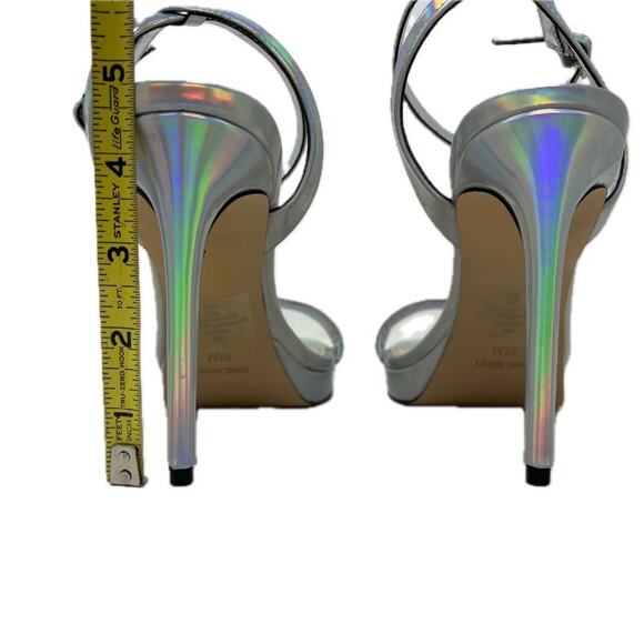 Nine West Zadie Formal Evening Silver Iridescent Ankle Strap Dress Heels 8.5M - Picture 5 of 8